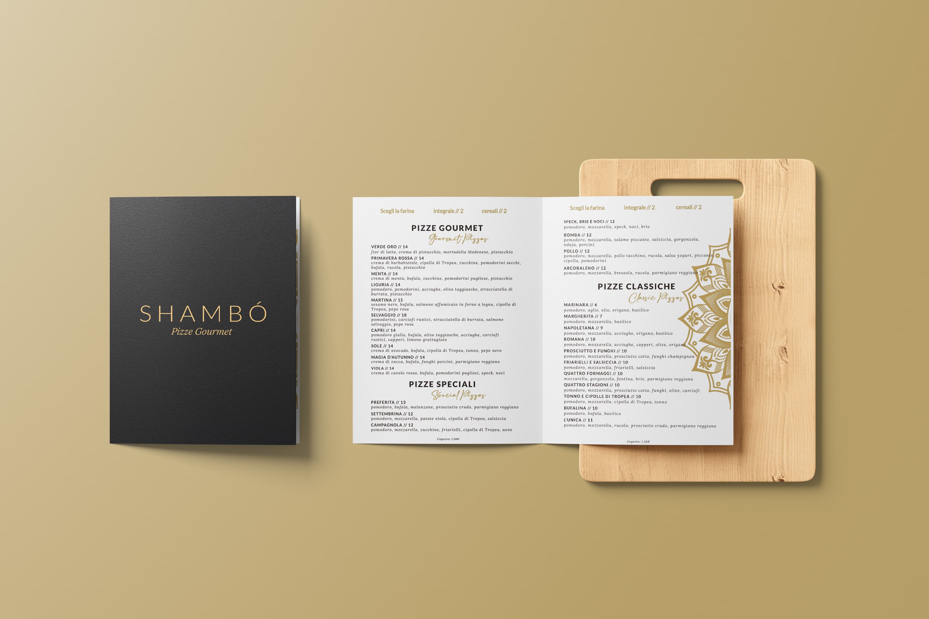 Diseño de menú Pizza Shambó